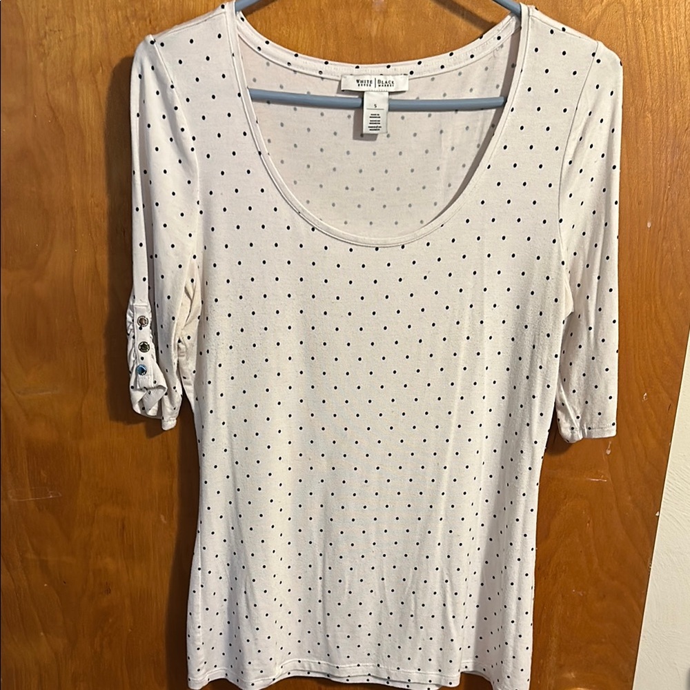 White House Black Market Polka Top with Elbow
Length Sleeve